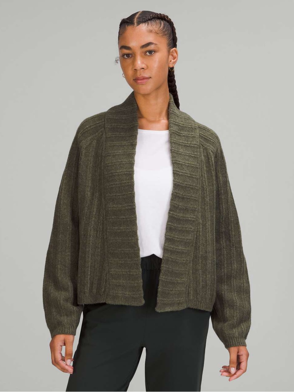 Lululemon Green Dark Olive Twin Rib Knit Sweater Wrap Oversized M/L